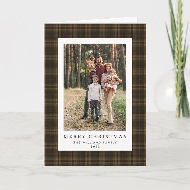 2 Photo Retro Christmas Plaid Greeting Holiday Card (Front)