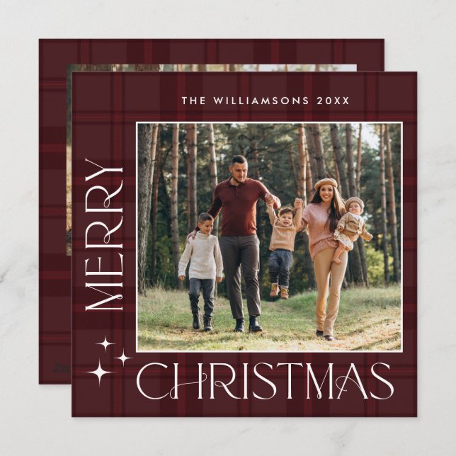 2 Photo Retro Christmas Plaid Greeting Holiday Card (Front/Back)