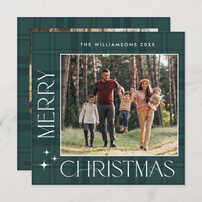 2 Photo Retro Christmas Plaid Greeting Holiday Card (Front/Back)