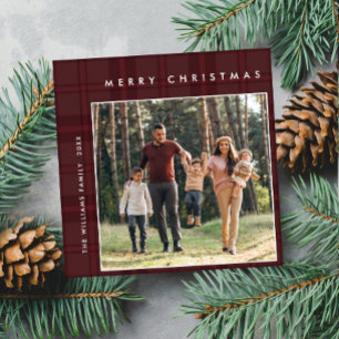 2 Photo Retro Christmas Plaid Greeting Holiday Card