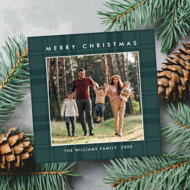 2 Photo Retro Christmas Plaid Greeting Holiday Card (Creator Uploaded)