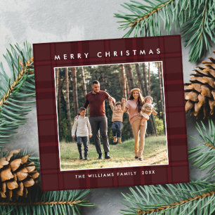 2 Photo Retro Christmas Plaid Greeting Holiday Card