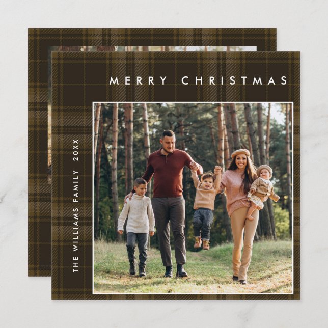 2 Photo Retro Christmas Plaid Greeting Holiday Card (Front/Back)