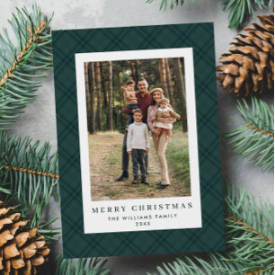 2 Photo Retro Christmas Plaid Tartan Greeting Holiday Card