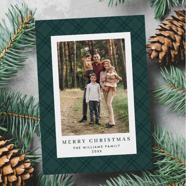 2 Photo Retro Christmas Plaid Tartan Greeting Holiday Card (Creator Uploaded)