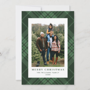 2 Photo Retro Christmas Plaid Tartan Greeting Holiday Card