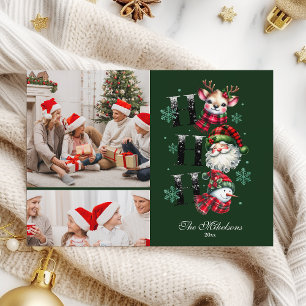 2 Photo Retro Gingham Santa & Friends Christmas Holiday Card