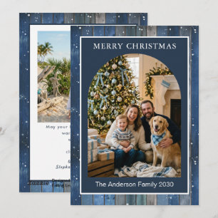 2 Photo Rustic Blue Arch Frame Holiday Card