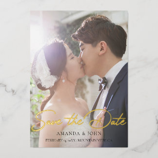 2 Photo Save The Date Wedding Invitation Gold