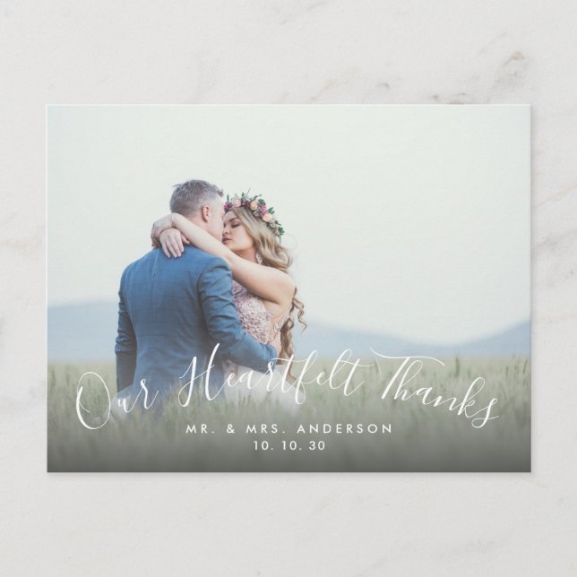 2 Photo Script Heartfelt Thanks Wedding Thank You Postcard (Front)