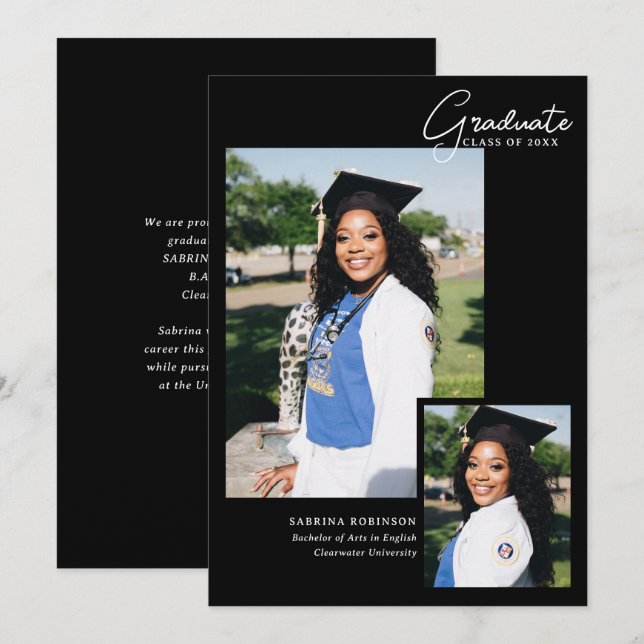 2 Photo Script Typography Graduation Announcement (Front/Back)