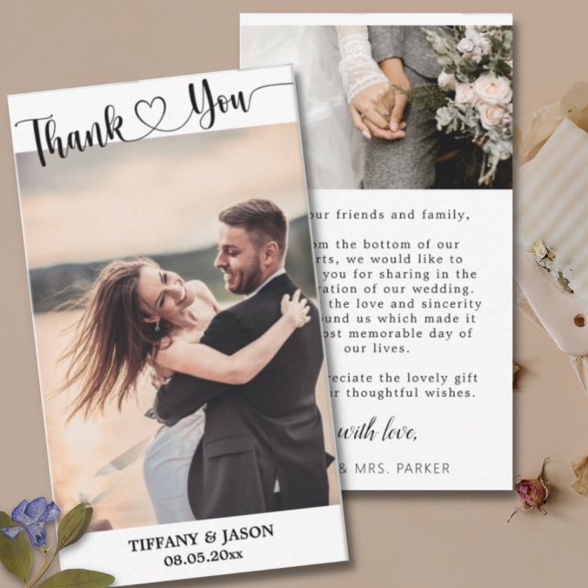 2 Photo Simple Elegant Wedding Hand Lettered Heart Card (Creator Uploaded)