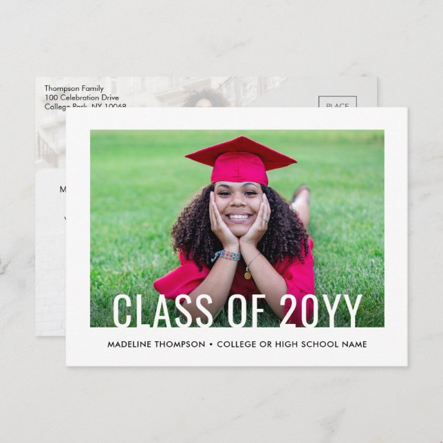 2 Photo Simple Modern Bold Class Year Graduation Announcement Postcard (Front/Back)