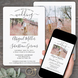2 Photo Simple Modern Calligraphy Elegant Wedding Invitation