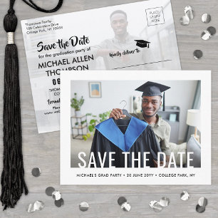 2 Photo Simple Modern Graduation Save the Date Postcard