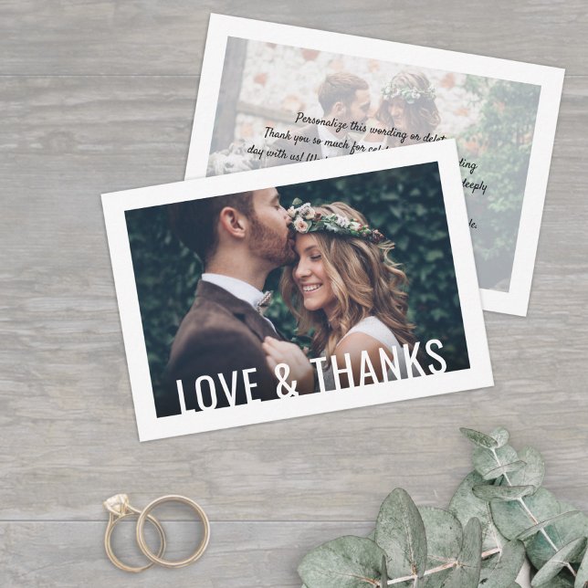 2 Photo Simple Modern Love & Thanks Wedding Thank You Card (Creator Uploaded)