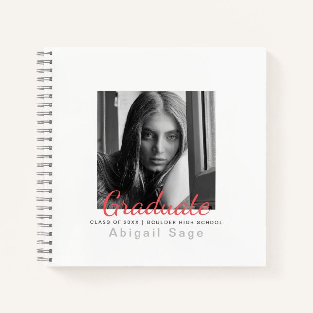 2 Photo Simple Modern Minimalist Graduation Notebook (Front)