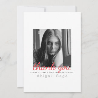 2 Photo Simple Modern Minimalist Graduation Thank You Card