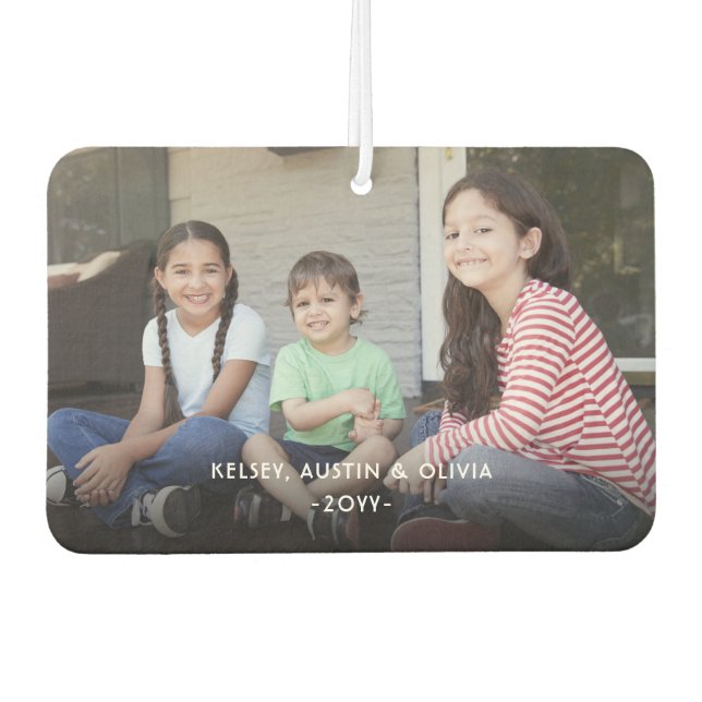 2 Photo Simple Modern White Text Overlay Car Air Freshener (Front)