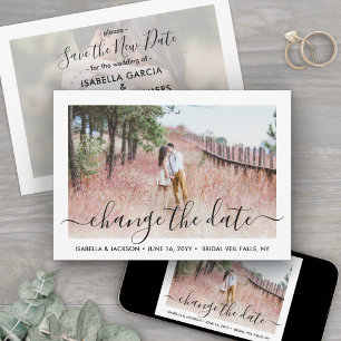 2 Photo Simple Script Wedding Postpone Change Save The Date