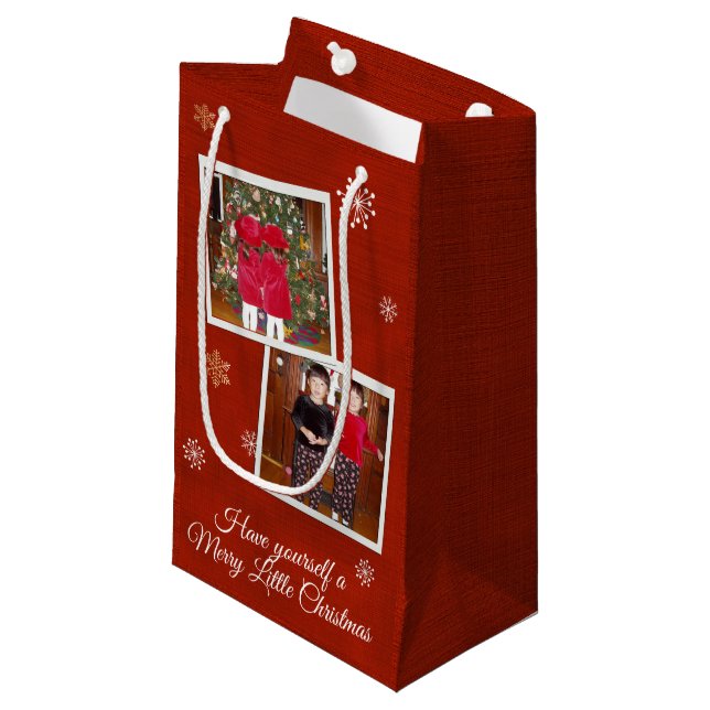  2 Photo ~ Snowflake Kisses  Small Gift Bag (Front Angled)
