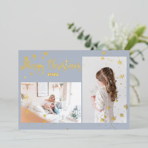 2 photo Snowflakes Christmas Gold Photo Card