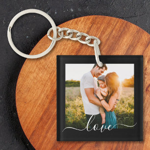 2 Photo Template Double Sided Love Text Black Key Ring