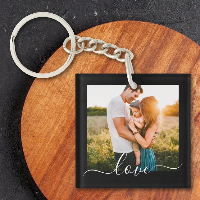 2 Photo Template Double Sided Love Text Black Key Ring (Creator Uploaded)