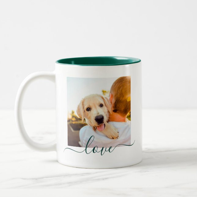 2 Photo Template Double Sided Love Text Pine Two-Tone Coffee Mug (Left)