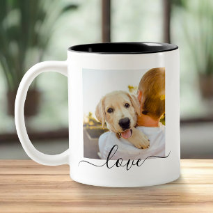 2 Photo Template Double Sided Love Text White Two-Tone Coffee Mug