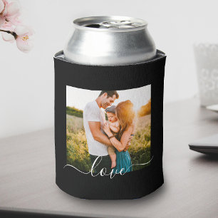 2 Photo Template Love Text Double Sided Black Can Cooler