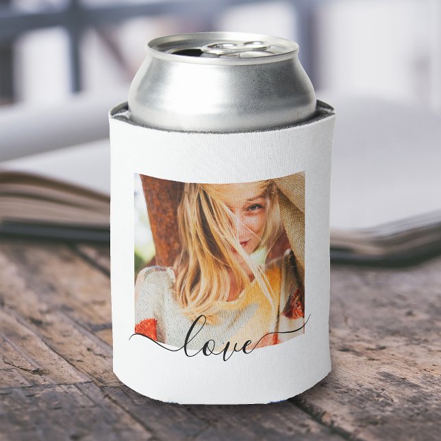 2 Photo Template Love Text Double Sided White Can Cooler (Creator Uploaded)