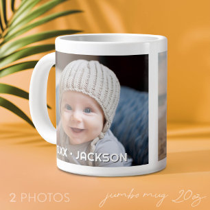 2 Photo Template Modern Minimal with Custom Text Large Coffee Mug