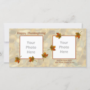2-Photo Thanksgiving - Drifting Fall Leaves Holiday Card