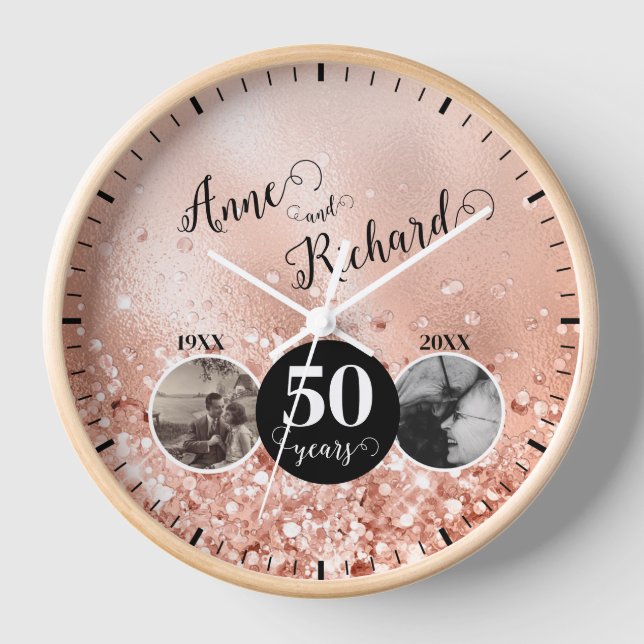 2 Photo Then and Now ANY YEAR Wedding Anniversary Clock (Front)