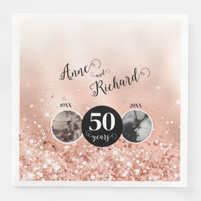 2 Photo Then and Now ANY YEAR Wedding Anniversary Napkin (Front)