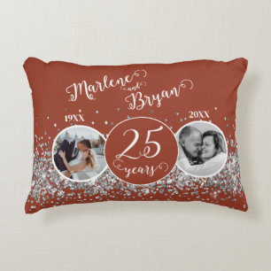 2 Photo "Then and Now" Silver Wedding Anniversary  Decorative Cushion