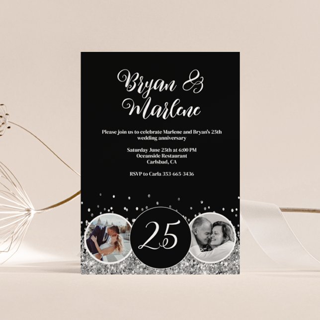 2 Photo Then and Now Silver Wedding Anniversary Invitation (Creator Uploaded)