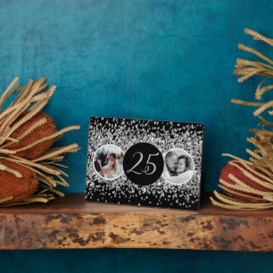 2 Photo Then and Now Silver Wedding Anniversary Plaque