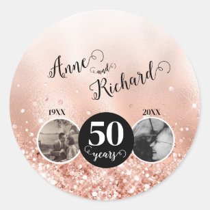 2 Photo "Then and Now" Wedding Anniversary Classic Round Sticker