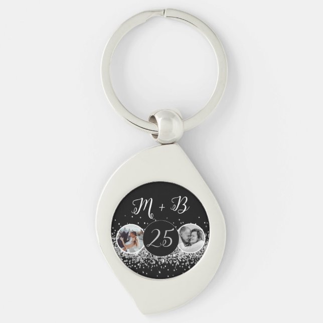 2 Photo Then and Now Wedding Anniversary Key Ring (Front)