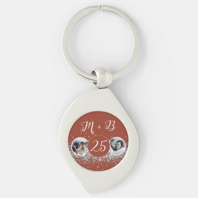 2 Photo Then and Now Wedding Anniversary Key Ring (Front)