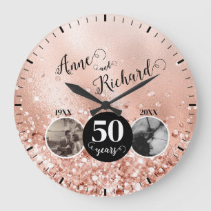 2 Photo "Then and Now" Wedding Anniversary Large Clock
