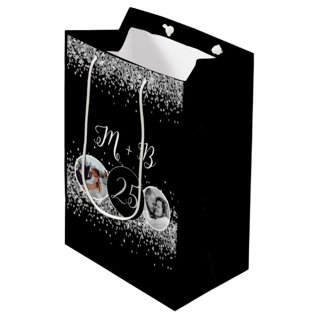 2 Photo Then and Now Wedding Anniversary Medium Gift Bag (Front Angled)