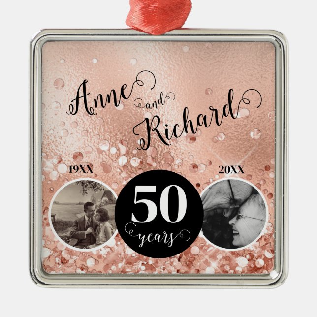 2 Photo "Then and Now" Wedding Anniversary Metal Tree Decoration (Front)