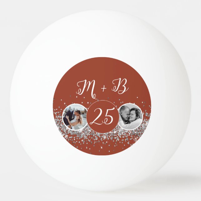 2 Photo Then and Now Wedding Anniversary Ping Pong Ball (Front)