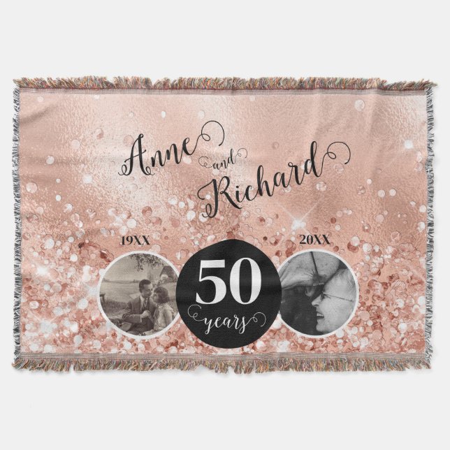 2 Photo "Then and Now" Wedding Anniversary Throw Blanket (Front)