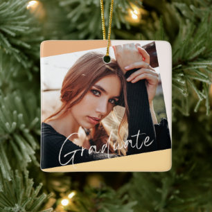 2 Photo Trendy Modern Natural Graduation Christmas Ceramic Ornament