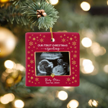2-photo Ultrasound 1st Xmas Expecting Keepsake