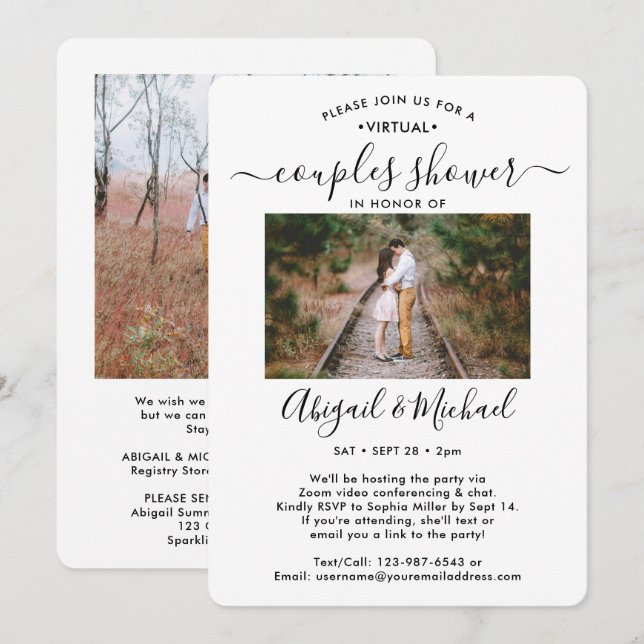 2 Photo Virtual Couples Bridal Shower by Mail Invitation (Front/Back)